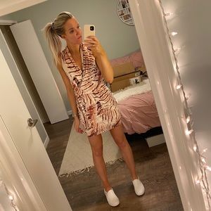 Le Chateau Pink Snake Print Wrap Dress